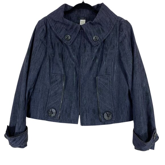 Retro style denim jacket 50"s style funnel collar col navy size 40(10) - Picture 8 of 11